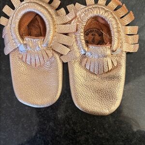 Freshly Picked Shimmering Rose Gold Baby Moccasins